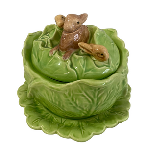 Vintage Ceramic Cabbage Bowl Dish With Lid